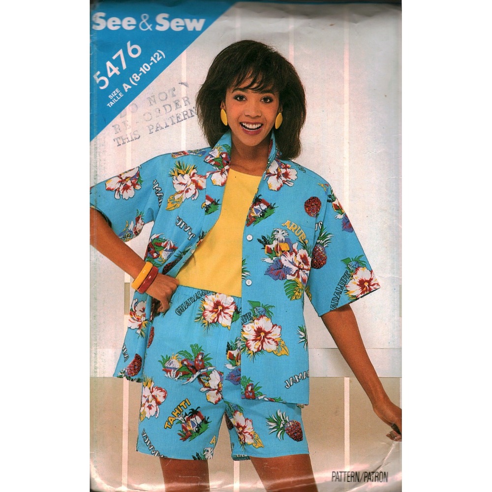 See & Sew 5476 Vintage Sewing Pattern Misses Shirt and Shorts Size 8-12 1990s